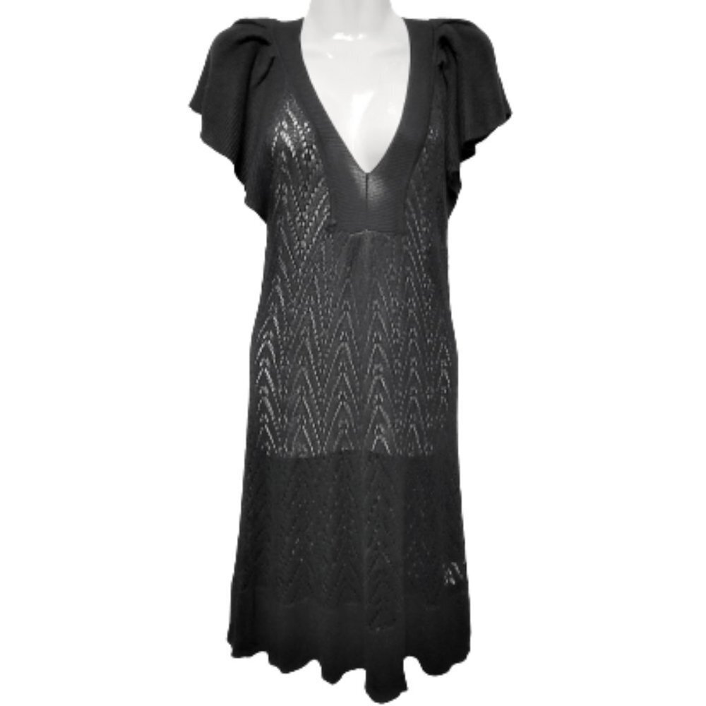 Black Crochet Knit Short Sleeve Dress Various Size S M  L - NWOT